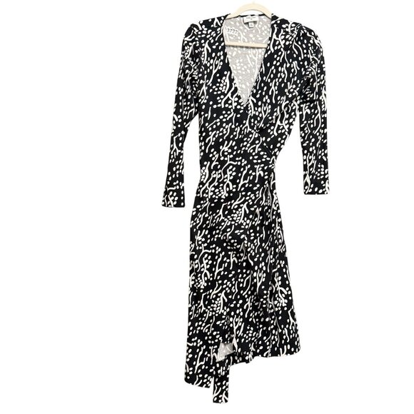 Diane Von Furstenberg DVF Target Sea Spots Midi Wrap Dress Medium Black White - Picture 3 of 10
